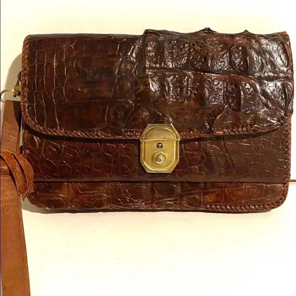 Handmade unisex crocodile clutch  wristlet bag